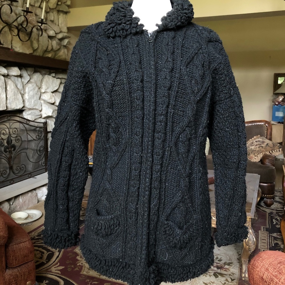 Indian Crafts Black Wool Zip-Up Jacket